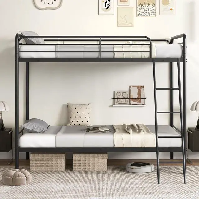 Alt view image 5 of 7 - SlickBlue Heavy Duty Metal Bunk Bed with Ladder and Safety Guardrails-Black