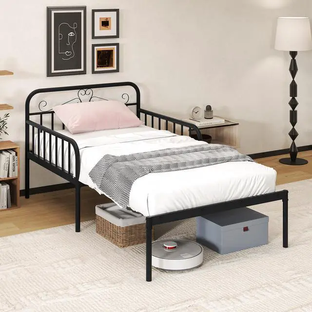 Alt view image 2 of 7 - SlickBlue Extendable Metal Daybed to Twin Size Bed with Guardrails and Armrests