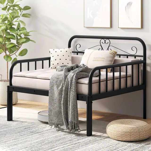 Alt view image 3 of 7 - SlickBlue Extendable Metal Daybed to Twin Size Bed with Guardrails and Armrests