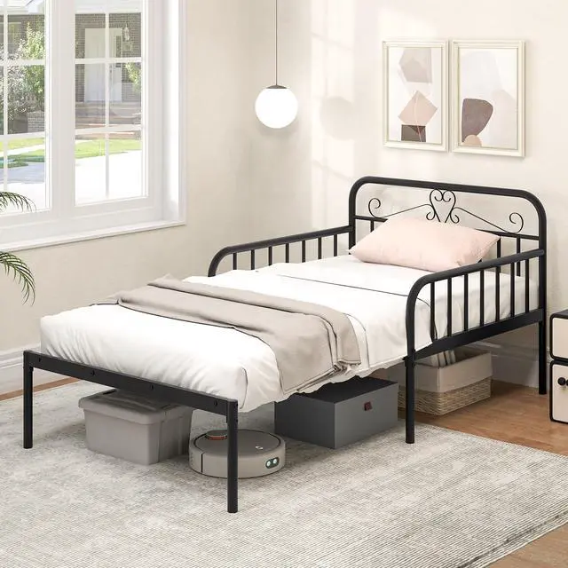 Alt view image 6 of 7 - SlickBlue Extendable Metal Daybed to Twin Size Bed with Guardrails and Armrests