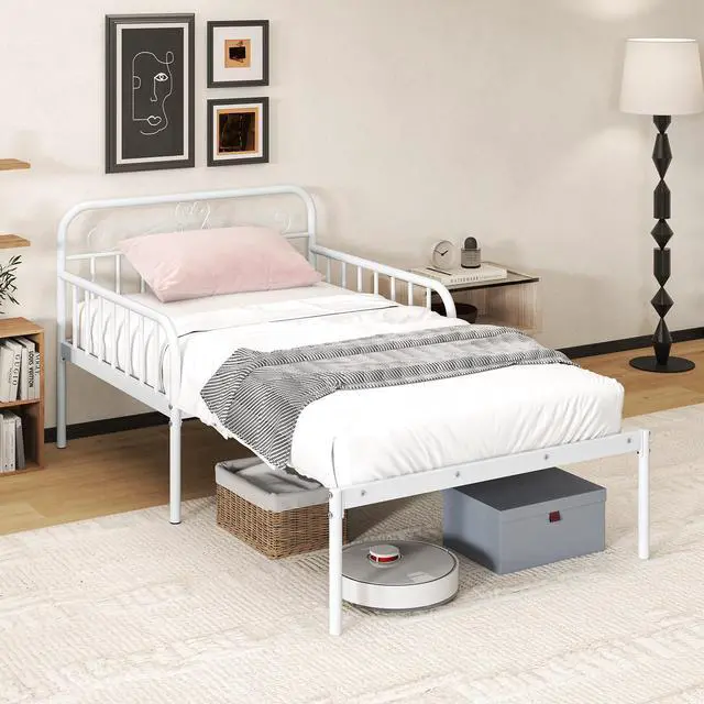 Alt view image 6 of 7 - SlickBlue Extendable Metal Daybed to Twin Size Bed with Guardrails and Armrests