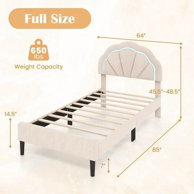 Alt view image 5 of 7 - SlickBlue Upholstered LED Bed Frame with Adjustable Flower Headboard and Metal Support Feet-Twin Size