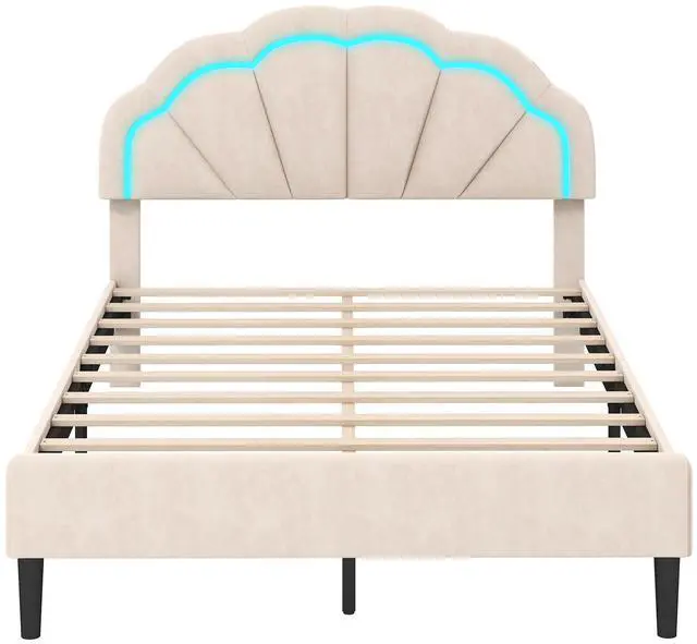 Main image of SlickBlue Upholstered LED Bed Frame with Adjustable Flower Headboard and Metal Support Feet-Full Size
