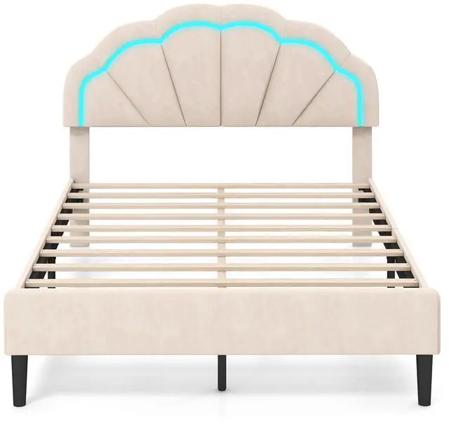 Alt view image 4 of 7 - SlickBlue Upholstered LED Bed Frame with Adjustable Flower Headboard and Metal Support Feet-Full Size