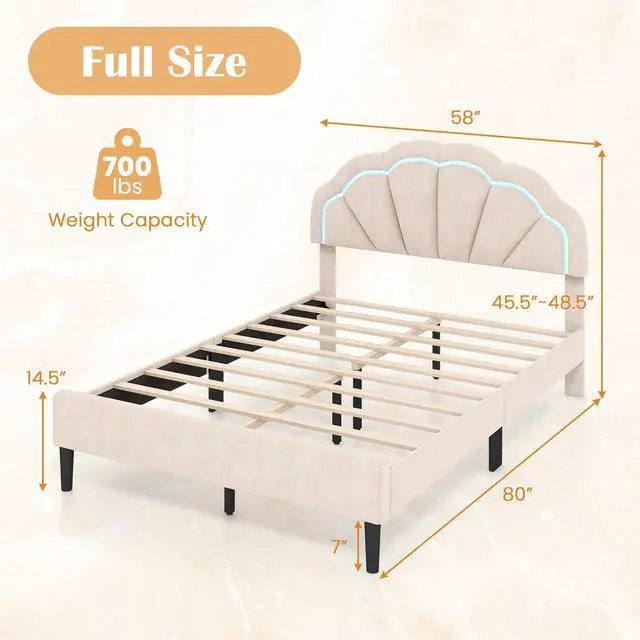 Alt view image 5 of 7 - SlickBlue Upholstered LED Bed Frame with Adjustable Flower Headboard and Metal Support Feet-Full Size