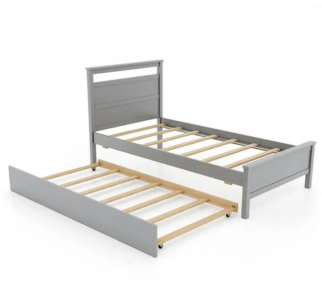 Main image of SlickBlue Twin Size Wooden Bed Frame with Trundle for Teens and Adults