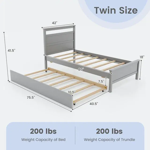 Alt view image 4 of 7 - SlickBlue Twin Size Wooden Bed Frame with Trundle for Teens and Adults