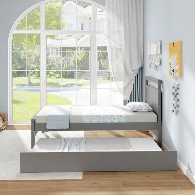 Alt view image 5 of 7 - SlickBlue Twin Size Wooden Bed Frame with Trundle for Teens and Adults