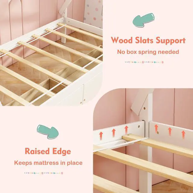 Alt view image 5 of 7 - SlickBlue Twin Size Wooden Tent Platform House Bed with 2 Drawers