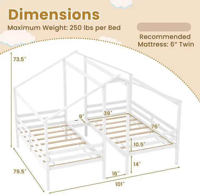 Alt view image 4 of 7 - SlickBlue Double Twin Size Wooden Bed Frames with Built-in Table for Kids-White