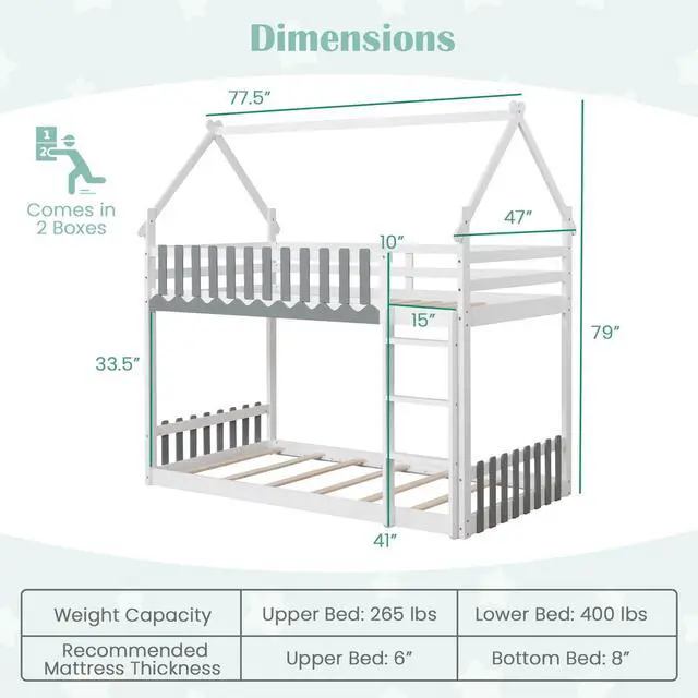 Alt view image 4 of 7 - SlickBlue Twin Over Twin Bunk Bed with Fence and Ladder for Kids