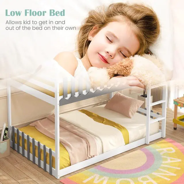 Alt view image 7 of 7 - SlickBlue Twin Over Twin Bunk Bed with Fence and Ladder for Kids