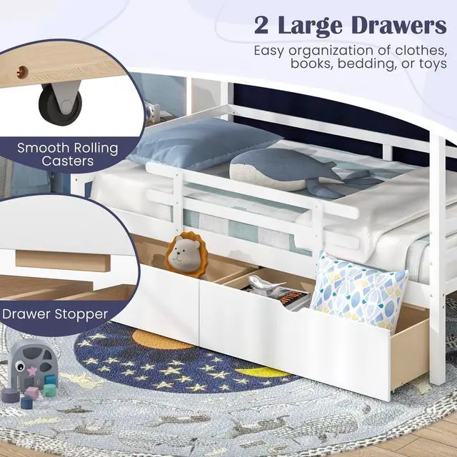 Alt view image 5 of 7 - SlickBlue Twin House Bed with Tent and 2 Storage Drawers for Kids-White