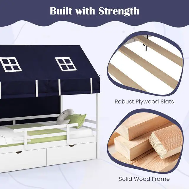 Alt view image 6 of 7 - SlickBlue Twin House Bed with Tent and 2 Storage Drawers for Kids-White