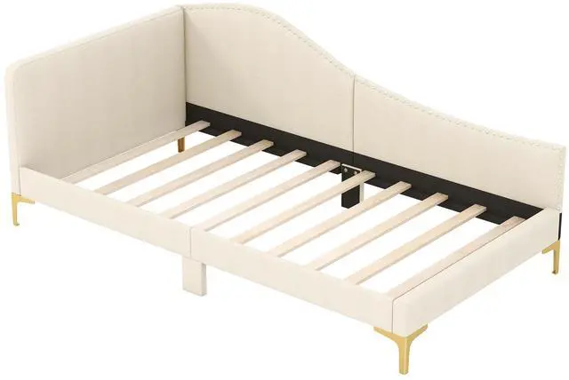 Main image of SlickBlue Upholstered Daybed with Metal Legs and Wood Slats-Twin Size