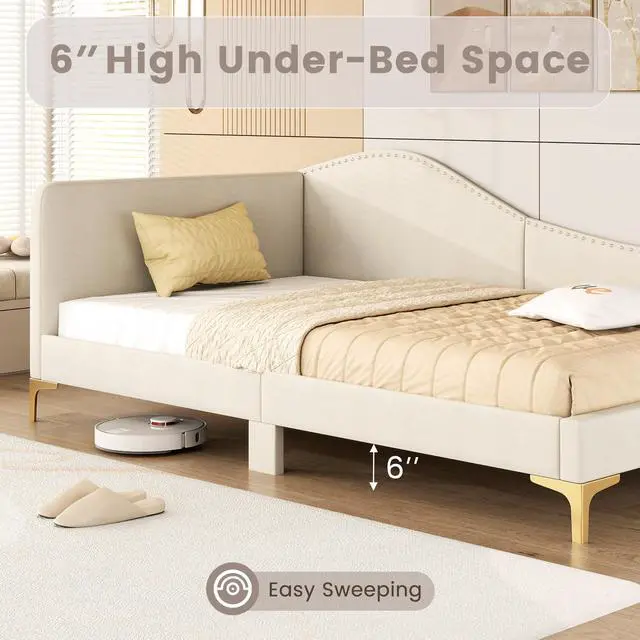 Alt view image 6 of 7 - SlickBlue Upholstered Daybed with Metal Legs and Wood Slats-Twin Size