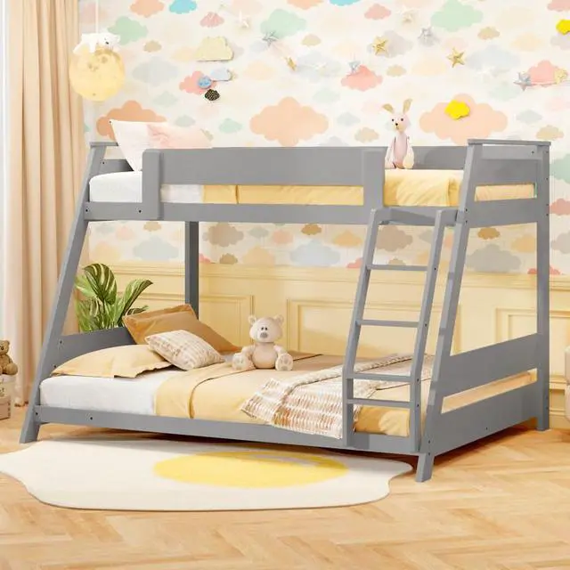 Alt view image 2 of 7 - SlickBlue Twin Over Full Low Bunk Bed with Reversible Ladder