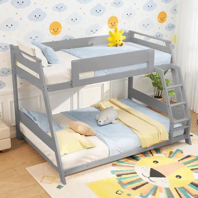 Alt view image 3 of 7 - SlickBlue Twin Over Full Low Bunk Bed with Reversible Ladder