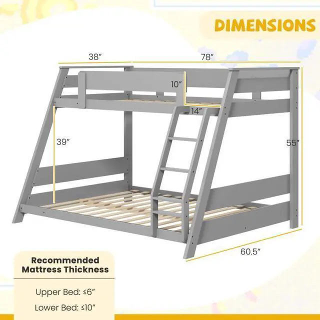 Alt view image 4 of 7 - SlickBlue Twin Over Full Low Bunk Bed with Reversible Ladder