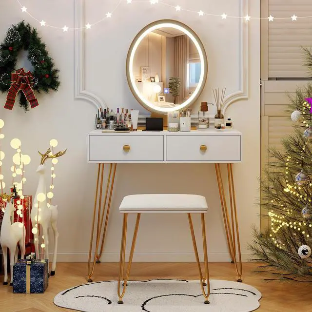 Alt view image 2 of 7 - SlickBlue Industrial Makeup Dressing Table with 3 Lighting Modes-White