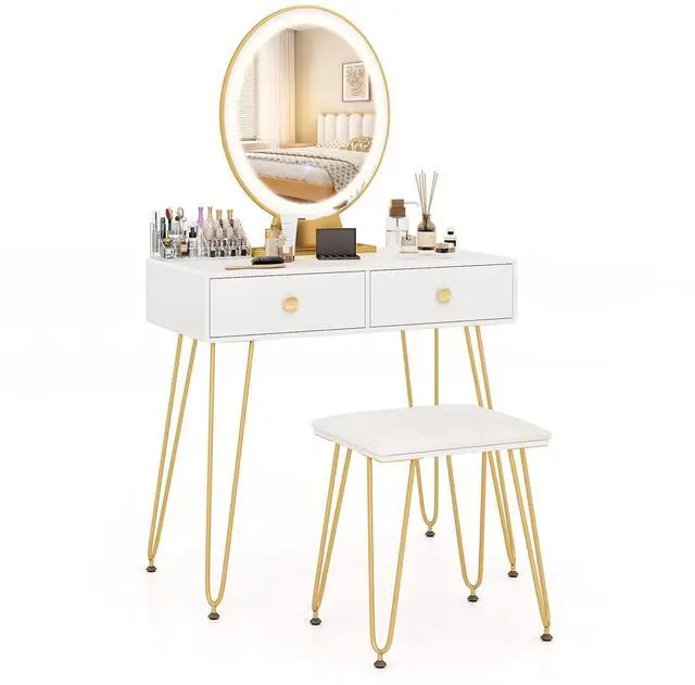 Main image of SlickBlue Industrial Makeup Dressing Table with 3 Lighting Modes-White