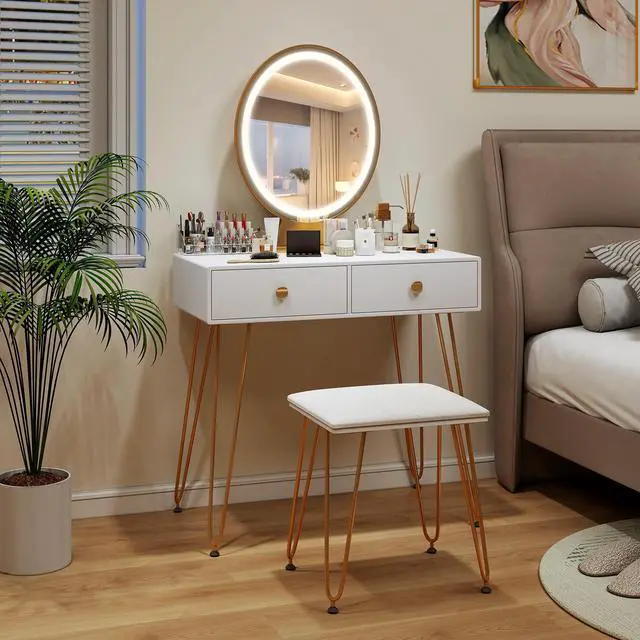 Alt view image 3 of 7 - SlickBlue Industrial Makeup Dressing Table with 3 Lighting Modes-White