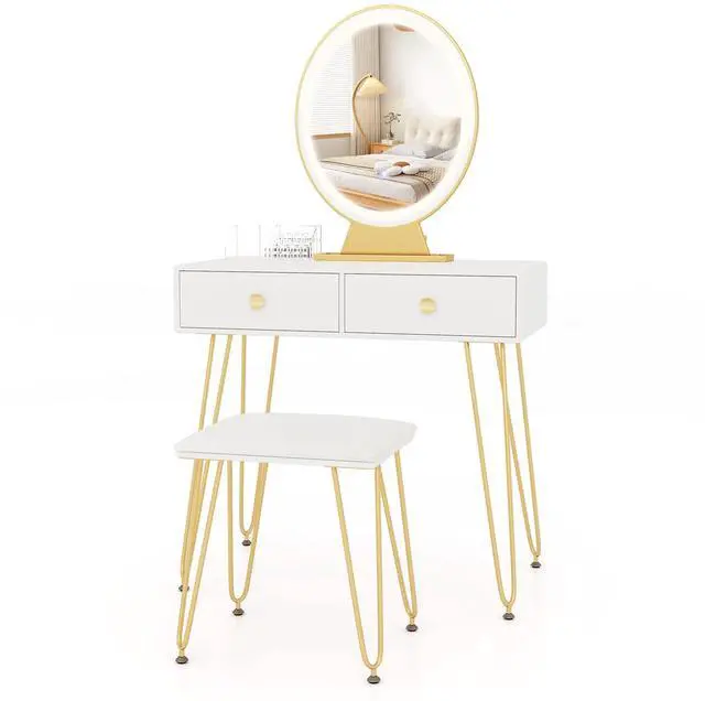 Alt view image 4 of 7 - SlickBlue Industrial Makeup Dressing Table with 3 Lighting Modes-White