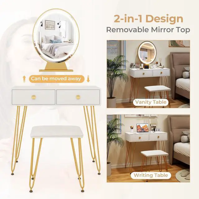 Alt view image 6 of 7 - SlickBlue Industrial Makeup Dressing Table with 3 Lighting Modes-White