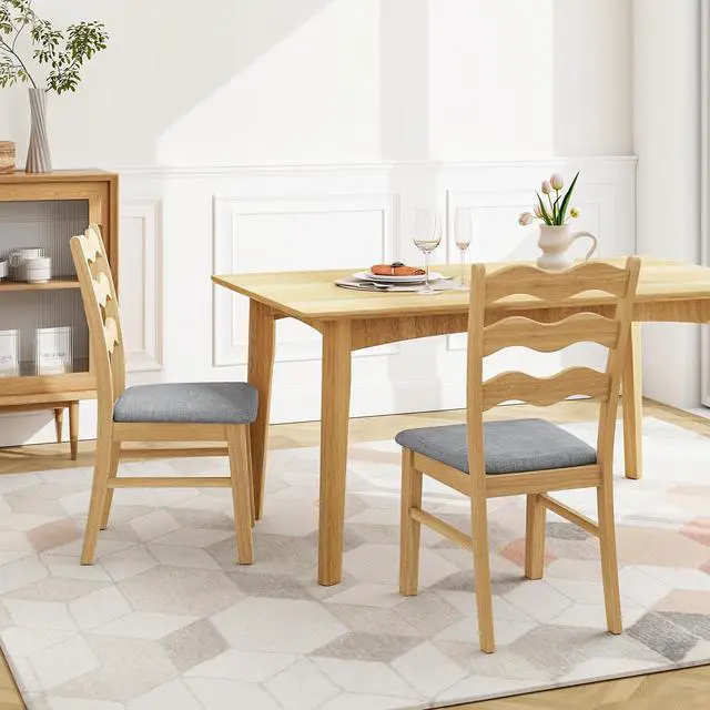 Alt view image 2 of 7 - SlickBlue Dining Chair Set of 2 Linen Fabric Upholstered Kitchen Chairs with Padded Seat-Natural
