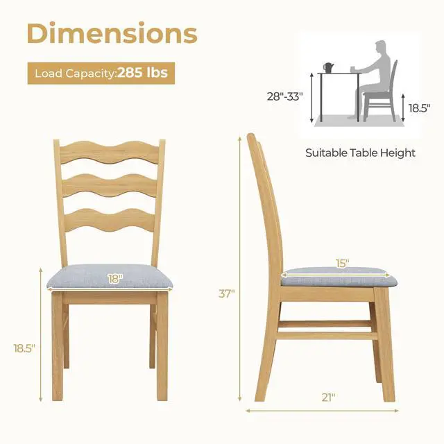 Alt view image 4 of 7 - SlickBlue Dining Chair Set of 2 Linen Fabric Upholstered Kitchen Chairs with Padded Seat-Natural