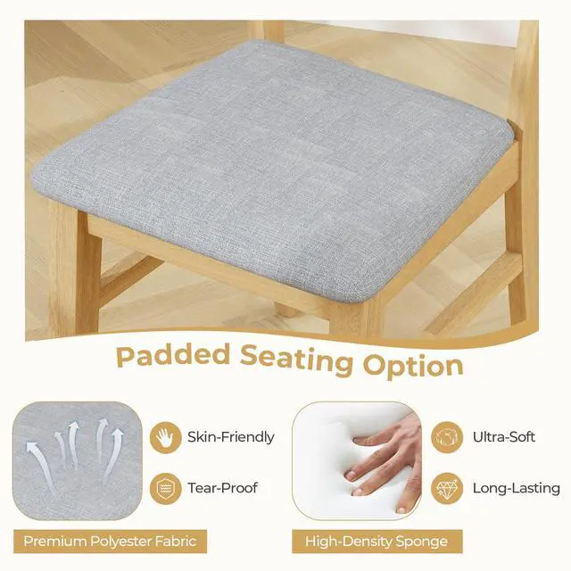 Alt view image 6 of 7 - SlickBlue Dining Chair Set of 2 Linen Fabric Upholstered Kitchen Chairs with Padded Seat-Natural