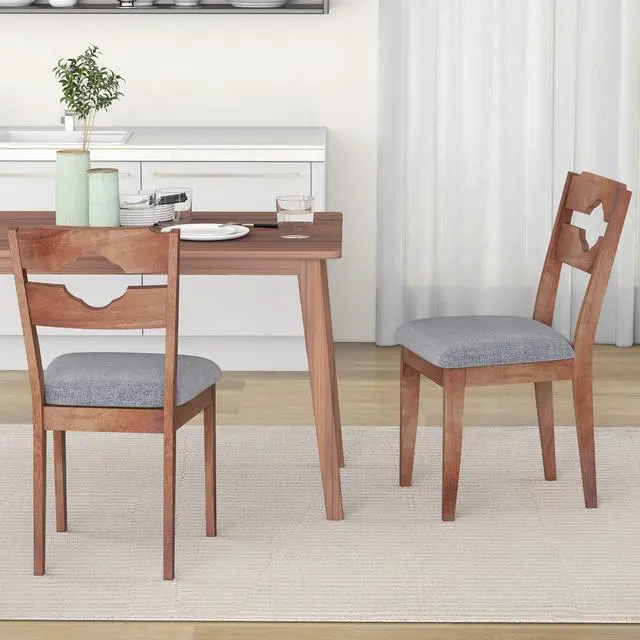 Alt view image 2 of 7 - SlickBlue Dining Chair Set of 2 Fabric Upholstered Kitchen Chairs with Padded Seat and High Back-Gray