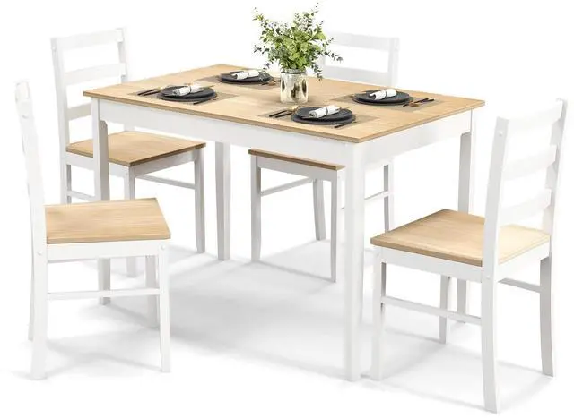 Alt view image 4 of 7 - SlickBlue 5-Piece Wooden Dining Set with Rectangular Table and 4 Chairs
