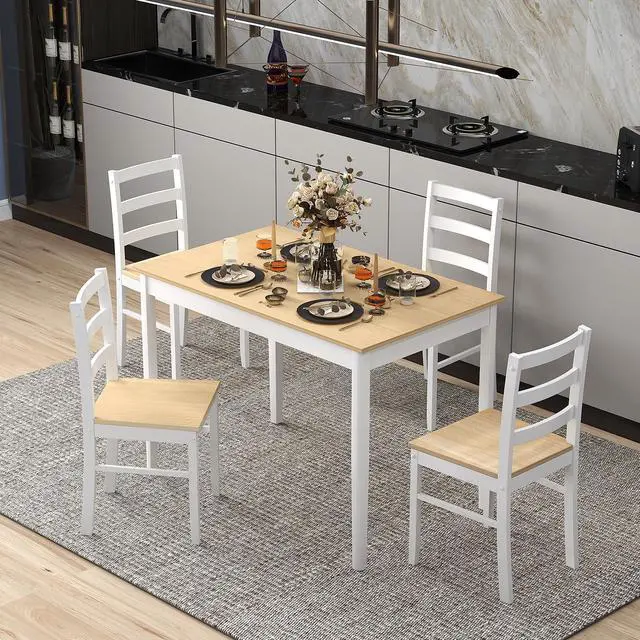 Alt view image 2 of 7 - SlickBlue 5-Piece Wooden Dining Set with Rectangular Table and 4 Chairs