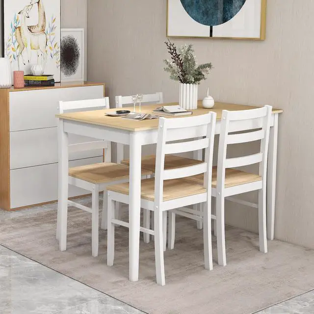 Alt view image 3 of 7 - SlickBlue 5-Piece Wooden Dining Set with Rectangular Table and 4 Chairs