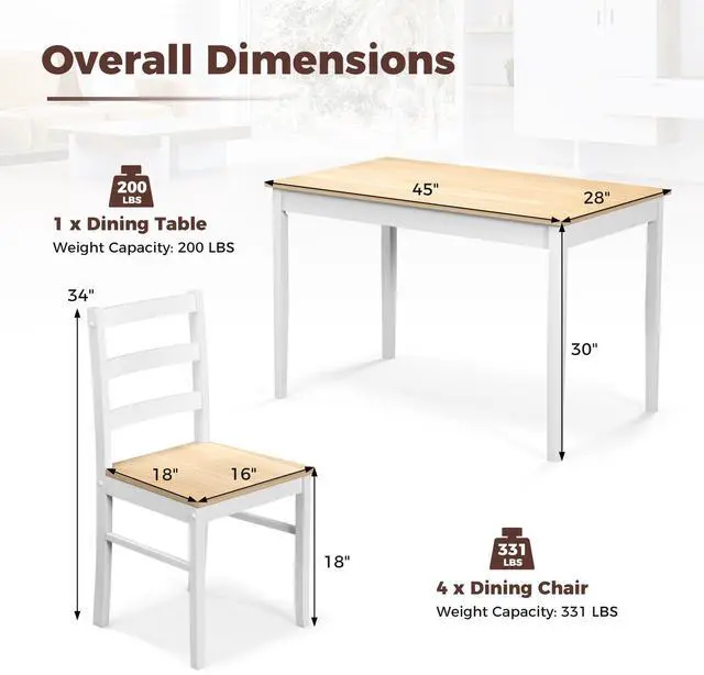 Alt view image 5 of 7 - SlickBlue 5-Piece Wooden Dining Set with Rectangular Table and 4 Chairs