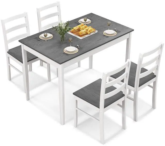 Alt view image 3 of 7 - SlickBlue 5-Piece Wooden Dining Set with Rectangular Table and 4 Chairs