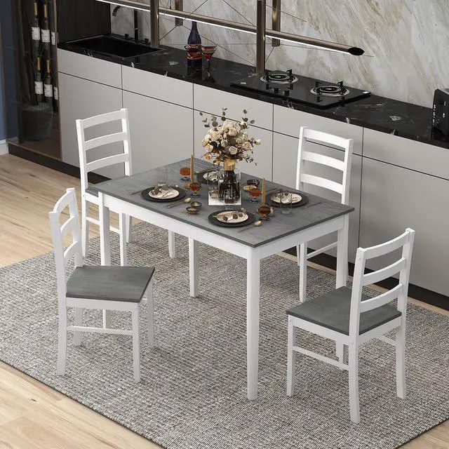 Alt view image 2 of 7 - SlickBlue 5-Piece Wooden Dining Set with Rectangular Table and 4 Chairs