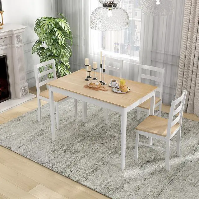 Alt view image 6 of 7 - SlickBlue 5-Piece Wooden Dining Set with Rectangular Table and 4 Chairs