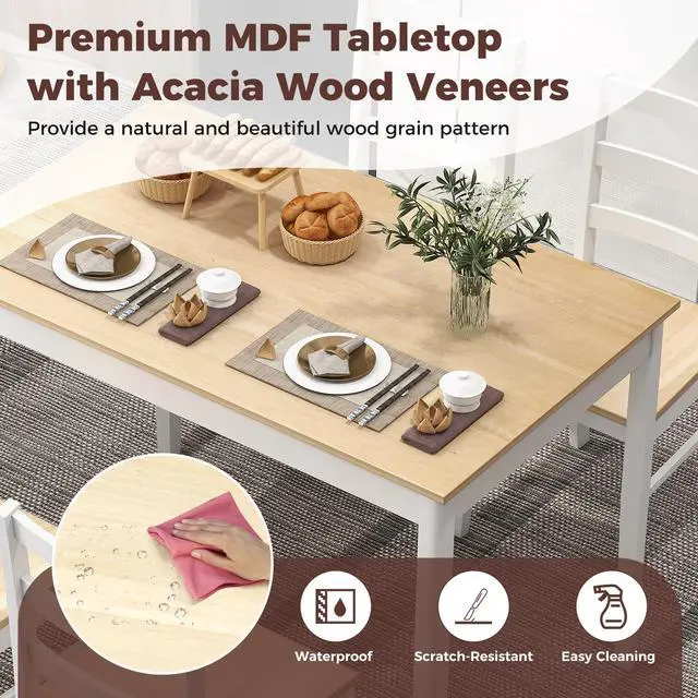 Alt view image 7 of 7 - SlickBlue 5-Piece Wooden Dining Set with Rectangular Table and 4 Chairs