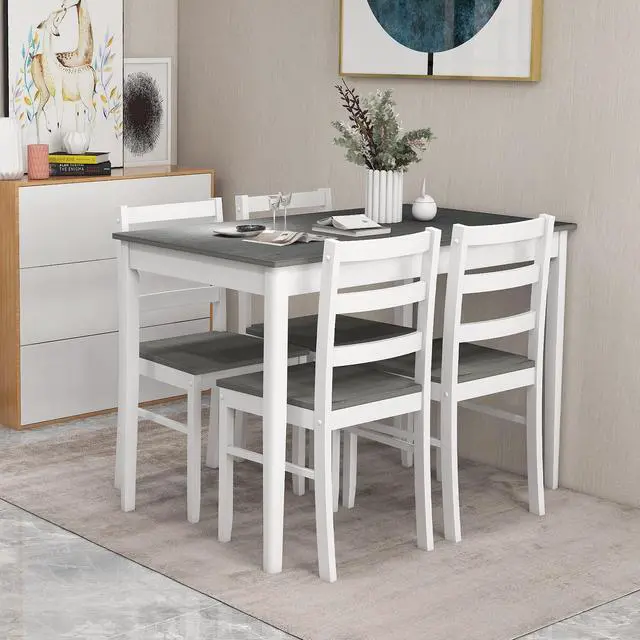 Alt view image 5 of 7 - SlickBlue 5-Piece Wooden Dining Set with Rectangular Table and 4 Chairs