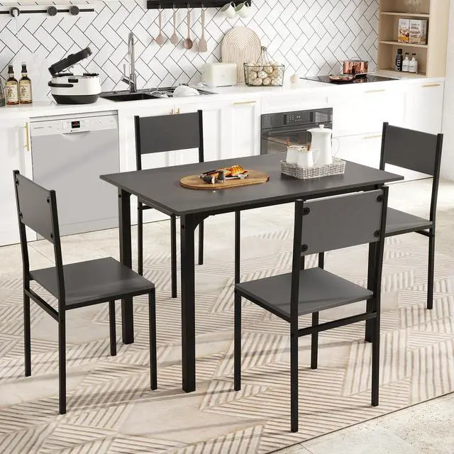 Alt view image 4 of 7 - SlickBlue 5 Piece Dining Table Set Industrial Style Kitchen Table and Chairs for 4-Grey