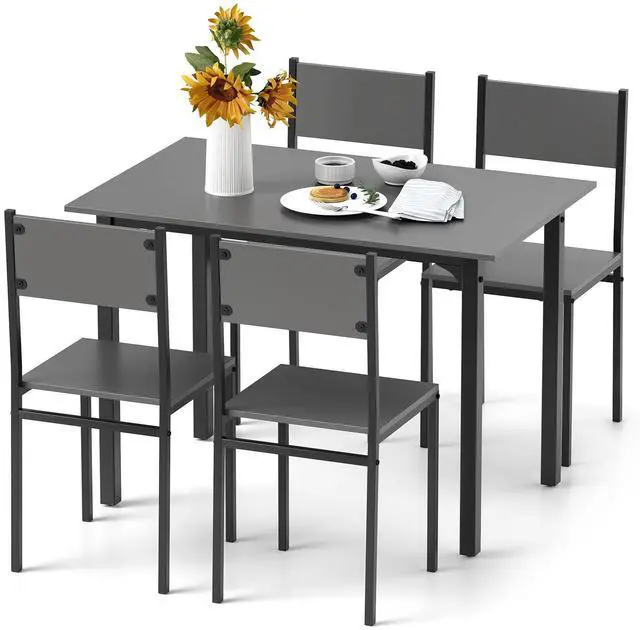 Alt view image 7 of 7 - SlickBlue 5 Piece Dining Table Set Industrial Style Kitchen Table and Chairs for 4-Grey