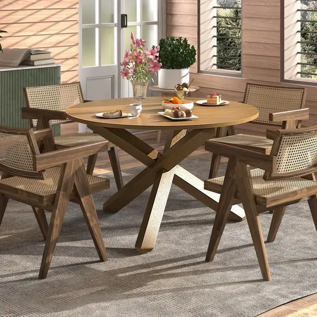 Alt view image 3 of 7 - SlickBlue 47 Inches Round Dining Table with Solid Acacia Wood Legs for 4-6 Person-Natural