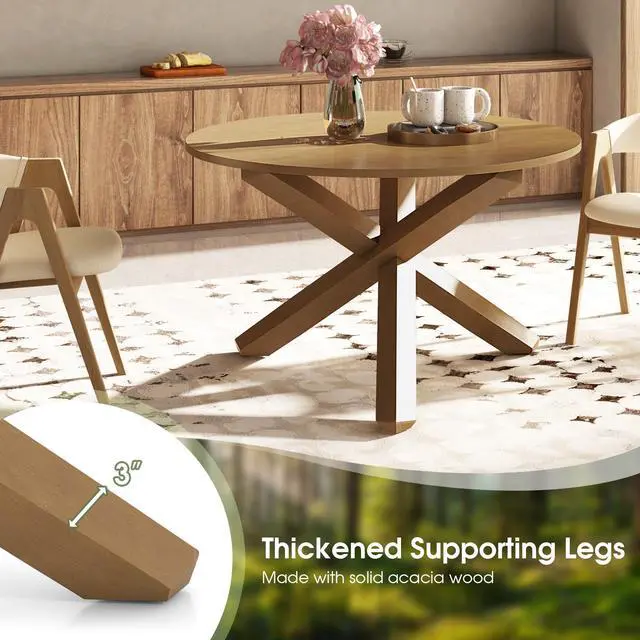 Alt view image 7 of 7 - SlickBlue 47 Inches Round Dining Table with Solid Acacia Wood Legs for 4-6 Person-Natural