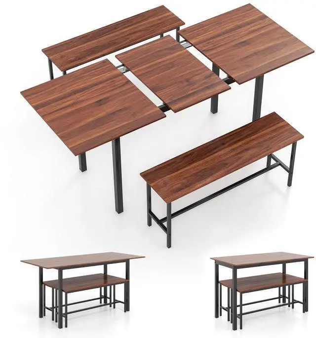 Main image of SlickBlue 3 Piece Dining Table Set for 4-6 with 2 Benches