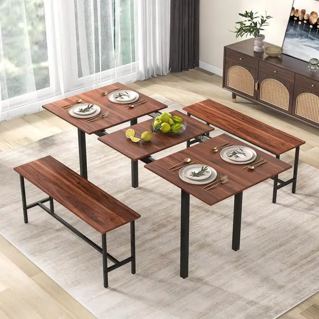 Alt view image 3 of 7 - SlickBlue 3 Piece Dining Table Set for 4-6 with 2 Benches