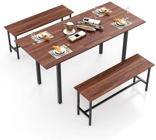 Alt view image 4 of 7 - SlickBlue 3 Piece Dining Table Set for 4-6 with 2 Benches