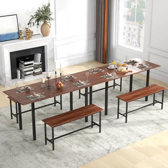 Alt view image 7 of 7 - SlickBlue 3 Piece Dining Table Set for 4-6 with 2 Benches