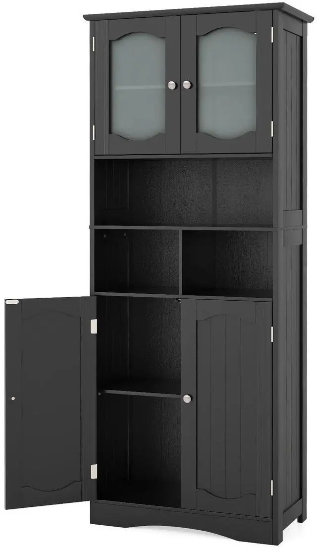 Main image of SlickBlue 58.5 Inch Freestanding Linen Bathroom Storage Cabinet with Frost Glass Doors